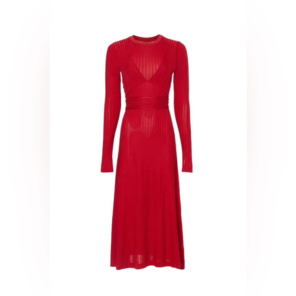 Altuzarra red Masika long sleeve belted midi a-line ribbed dress size 34
